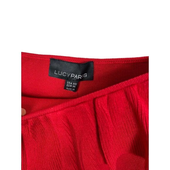 LUCY PARIS Layla Off-the-Shoulder Ruffle Top In Red Size XS - Picture 6 of 9